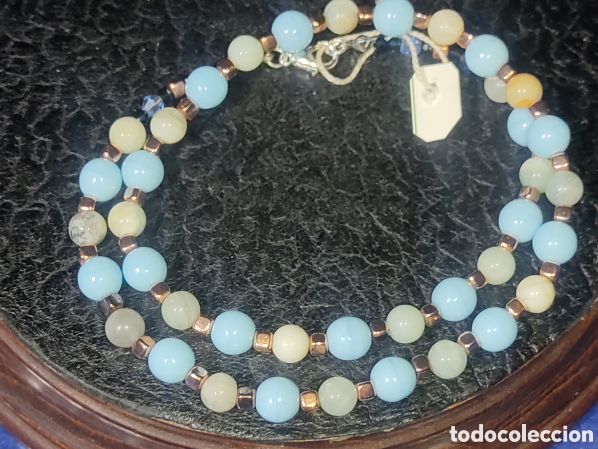 Joyeria: Collar de cristal de murano azul celeste y Amazonita. *26* - Foto 8