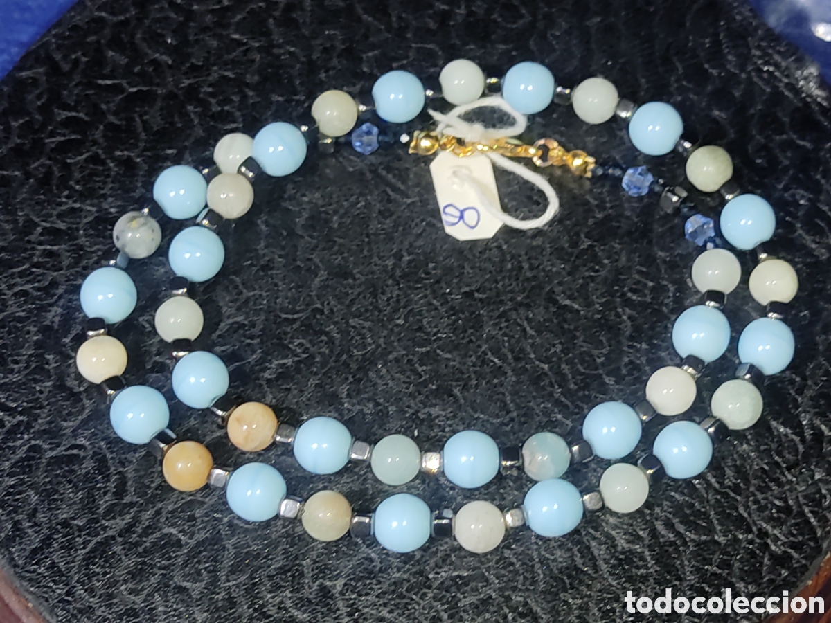Joyeria: Collar de cristal de murano azul celeste y Amazonita natural. *8* - Foto 2