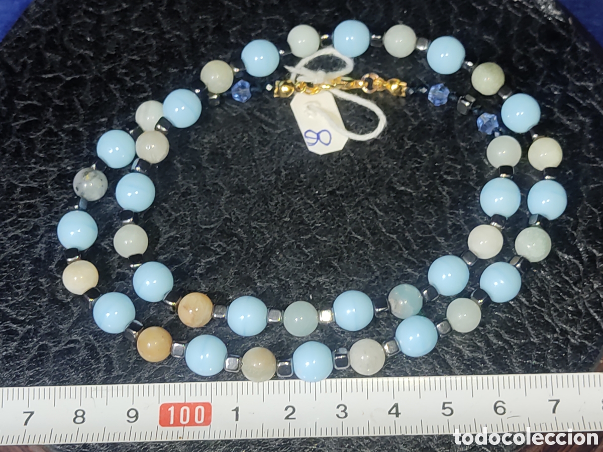 Joyeria: Collar de cristal de murano azul celeste y Amazonita natural. *8* - Foto 3