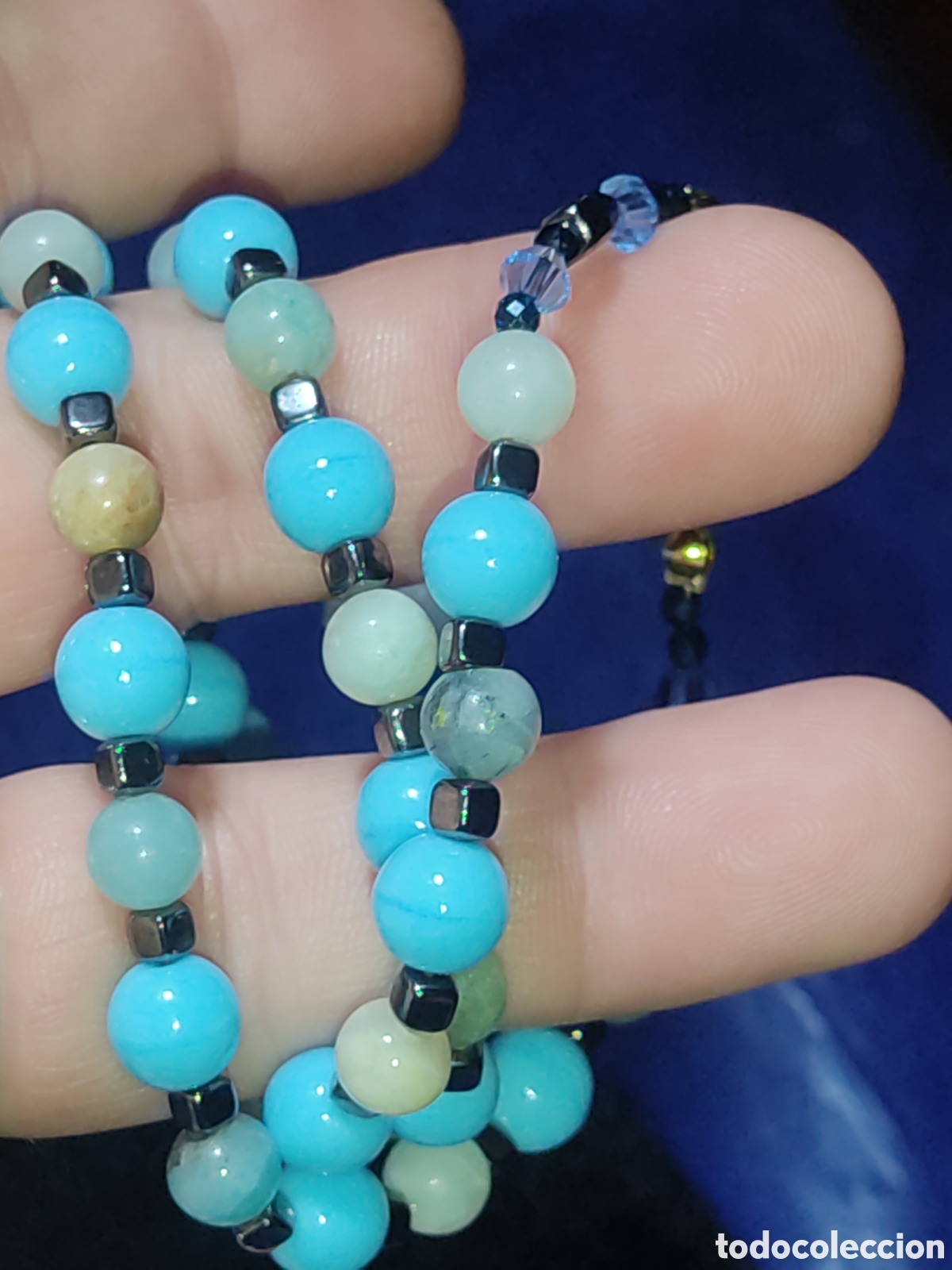 Joyeria: Collar de cristal de murano azul celeste y Amazonita natural. *8* - Foto 6