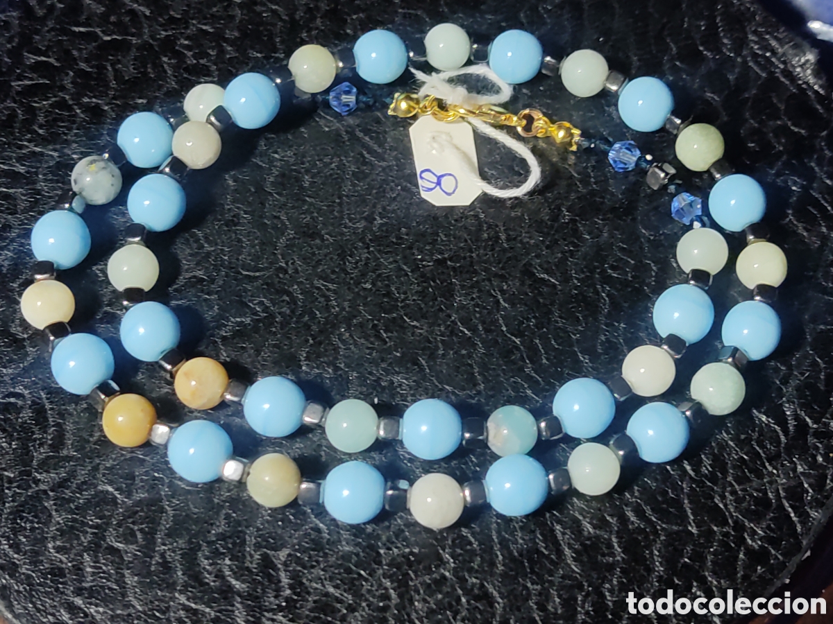 Joyeria: Collar de cristal de murano azul celeste y Amazonita natural. *8* - Foto 1