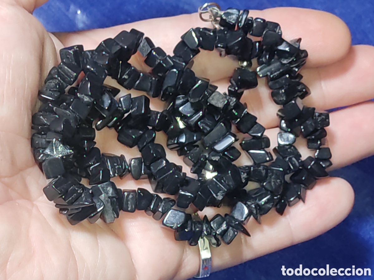 Joyeria: Collar largo de trozos de obsidiana.Vintage. - Foto 5