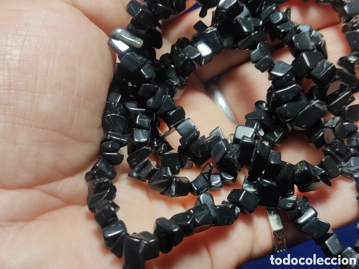Joyeria: Collar largo de trozos de obsidiana.Vintage. - Foto 7
