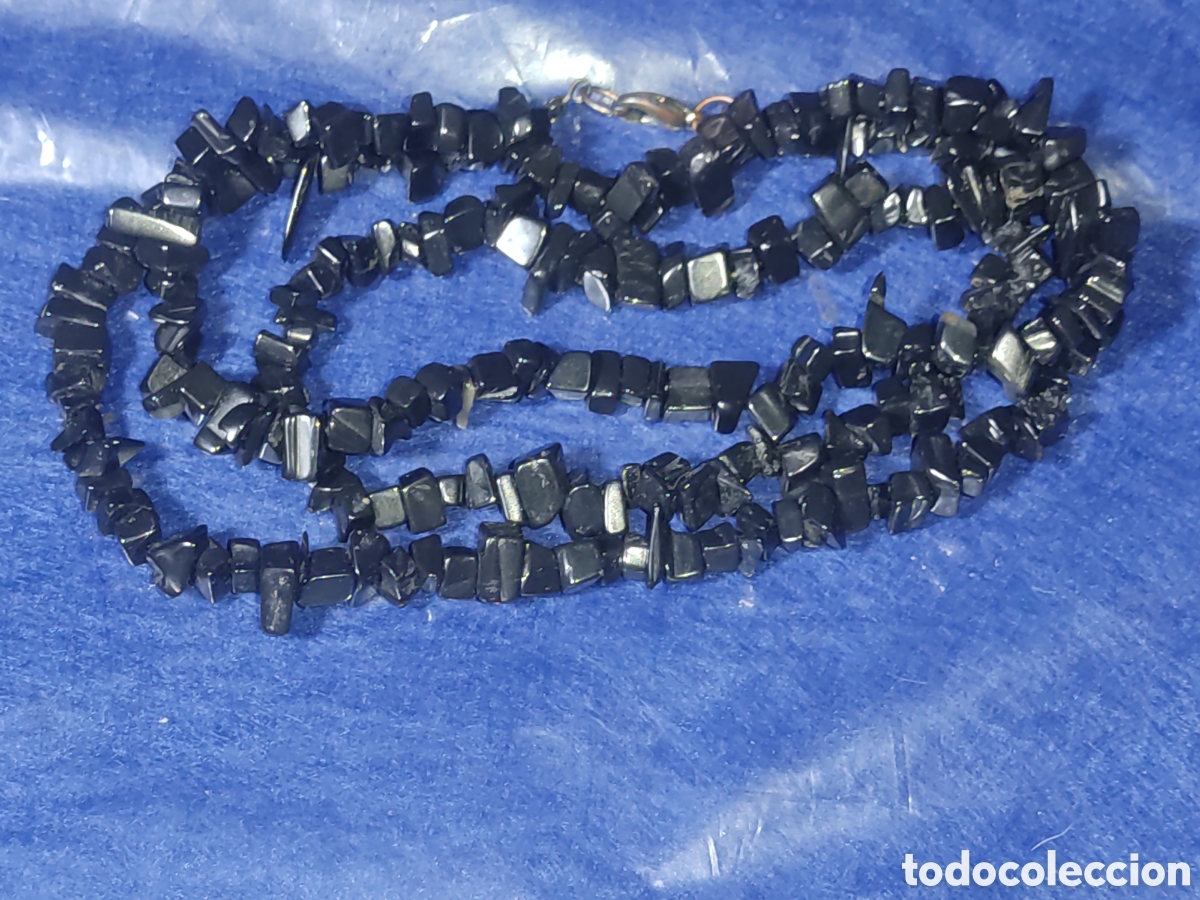 Joyeria: Collar largo de trozos de obsidiana.Vintage. - Foto 1