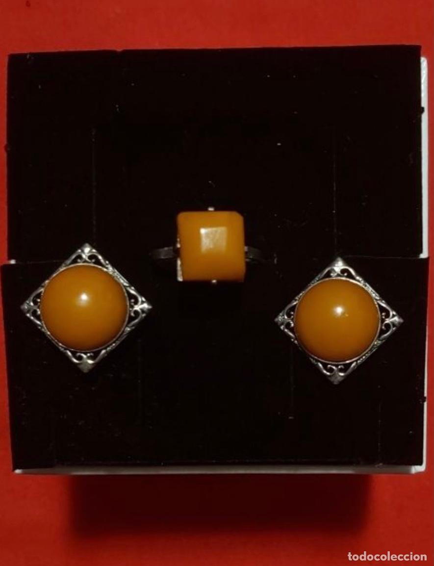 Joyeria: Conjunto de Pendientes y anillo de ambar antiguos - Foto 1