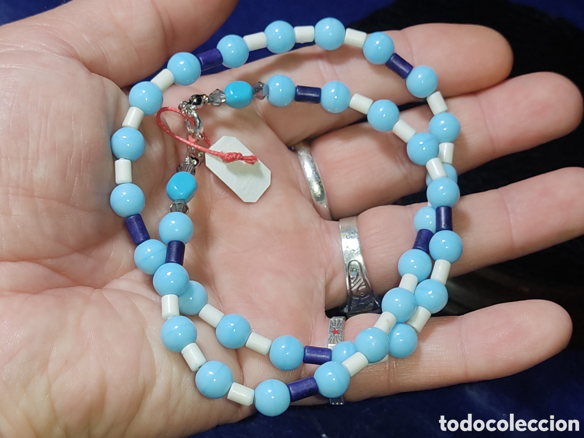 Joyeria: Collar de cristal de murano azul celeste y lapisl&aacute;zuli. *R* - Foto 5
