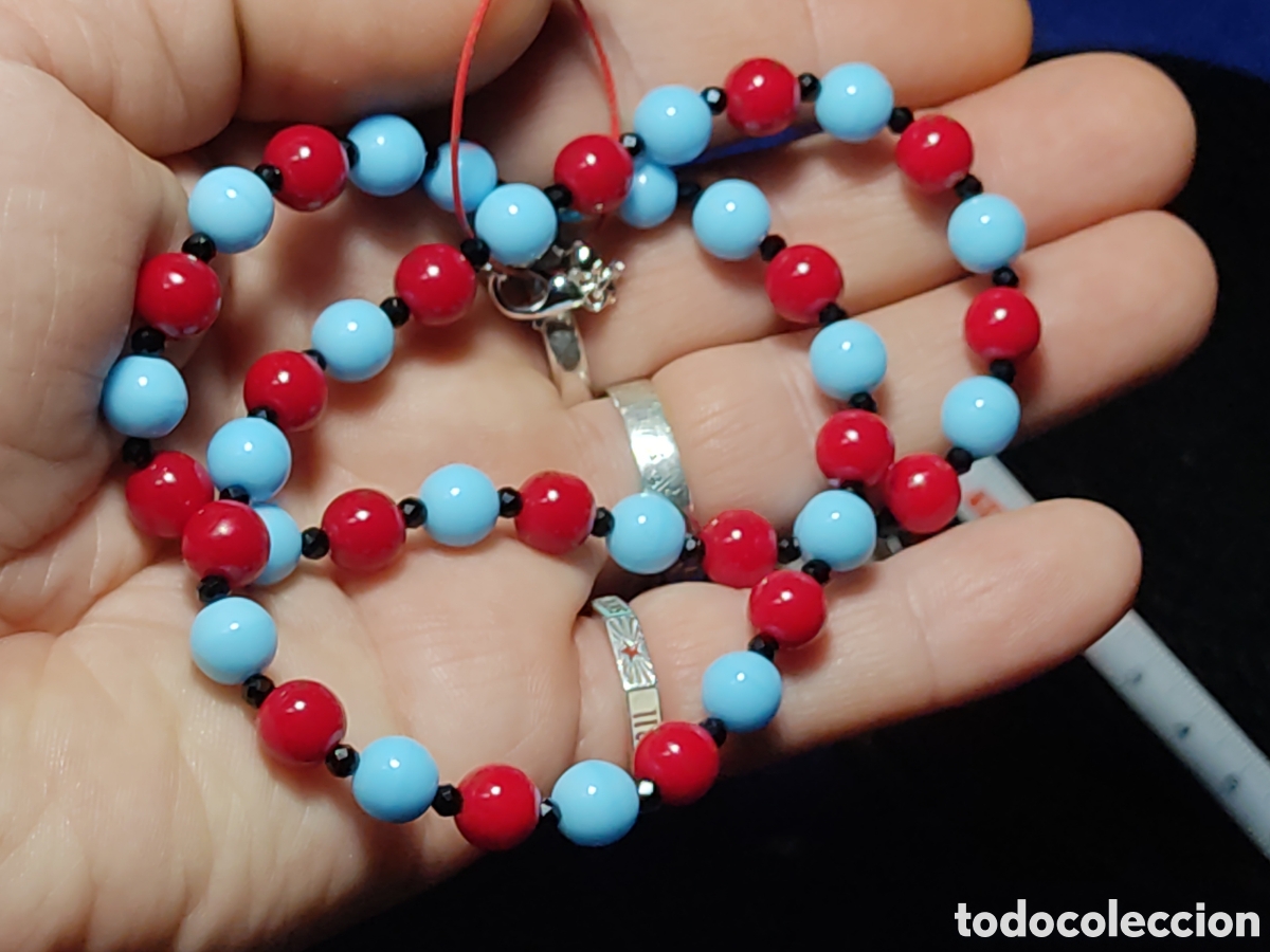 Joyeria: Collar de coral rojo y opalina azul. *S* - Foto 5