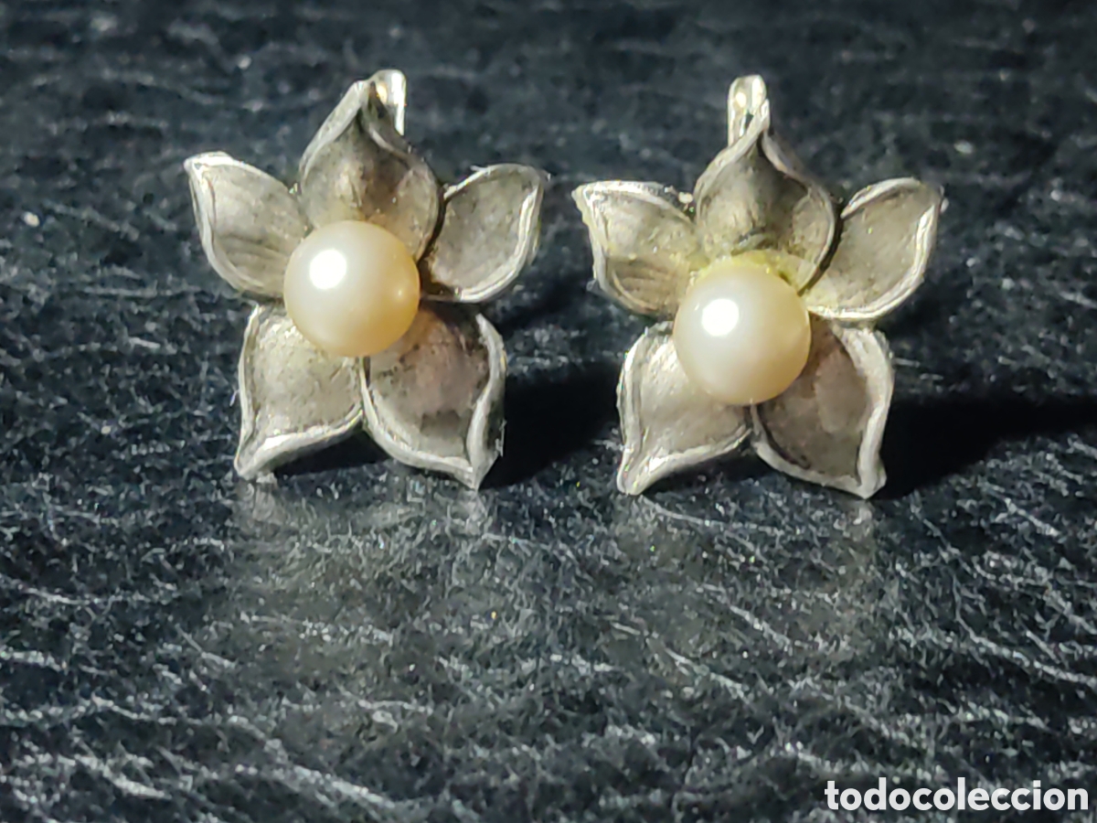 Joyeria: Pendientes modernistas flor con perlas,cierre catal&aacute;n *V* - Foto 2