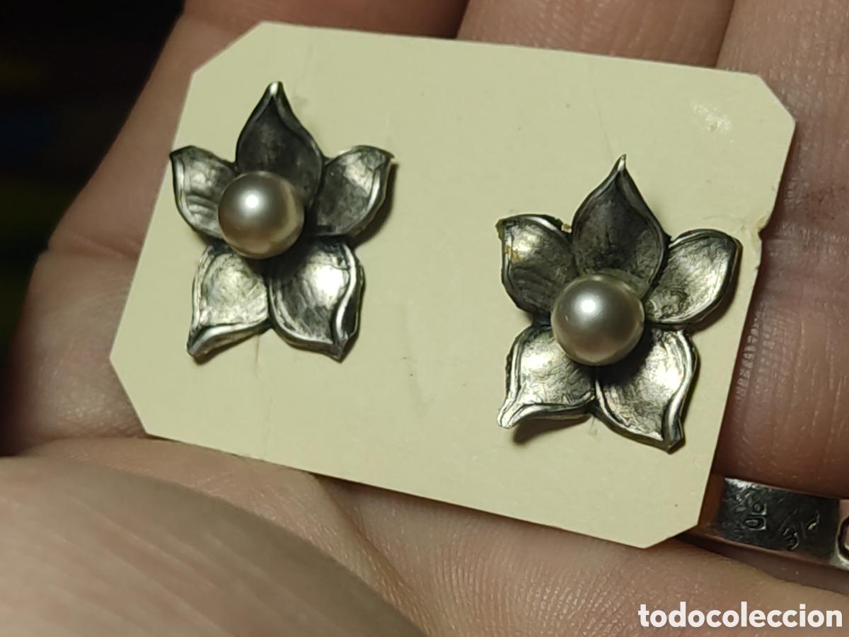 Joyeria: Pendientes modernistas flor con perlas,cierre catal&aacute;n *V* - Foto 5