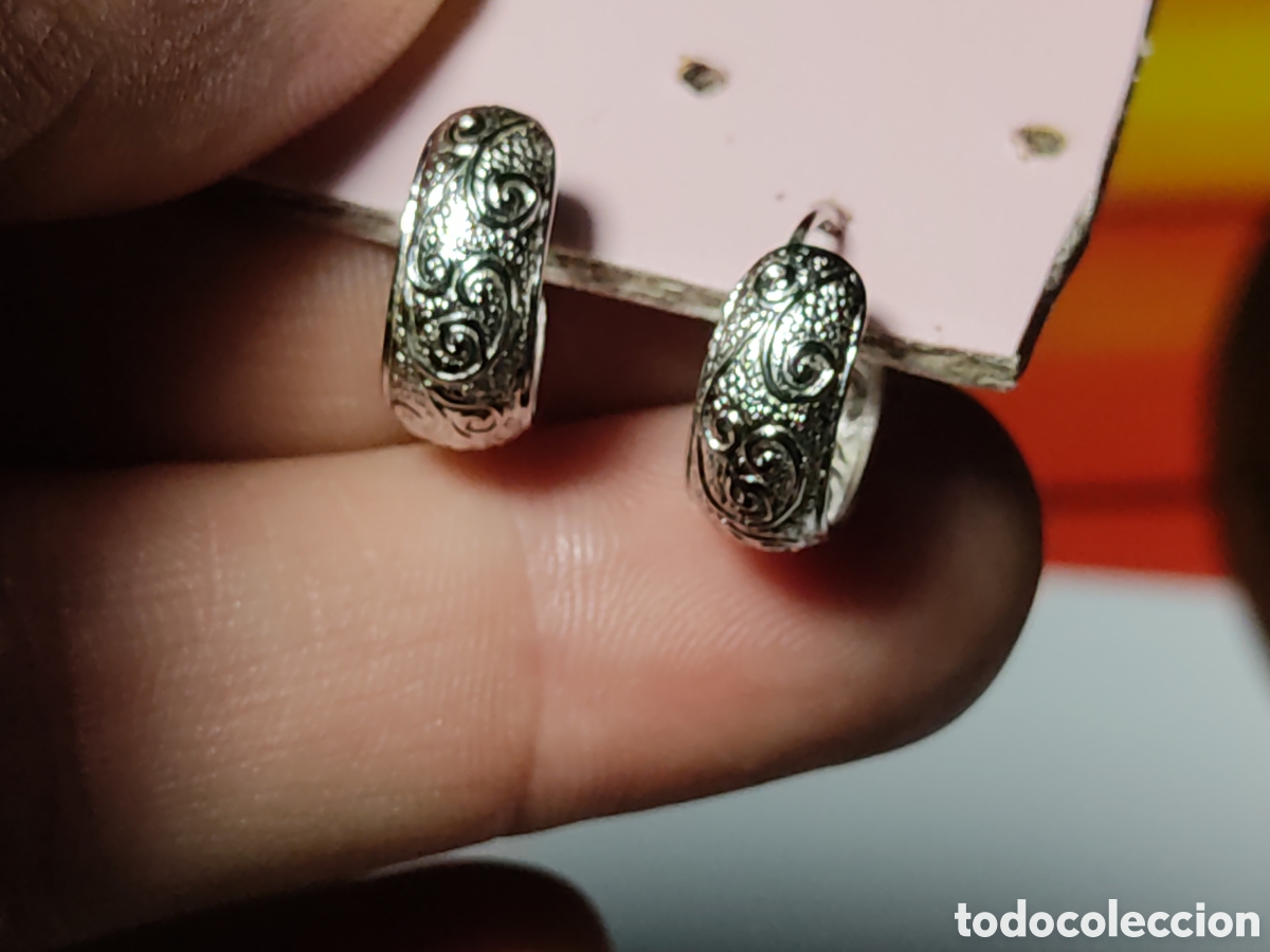 Joyeria: Pendientes aros repujados rodiados. - Foto 3
