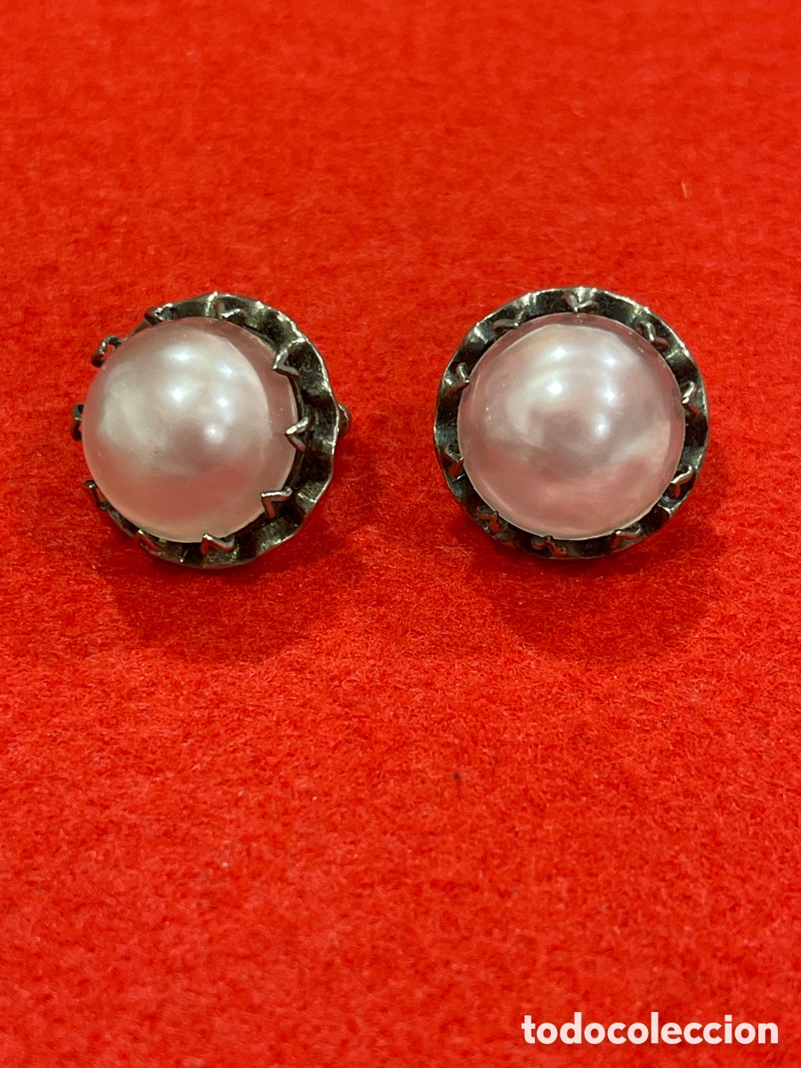 Joyeria: Pendientes en plata de ley y s&iacute;mil de perla. - Foto 1