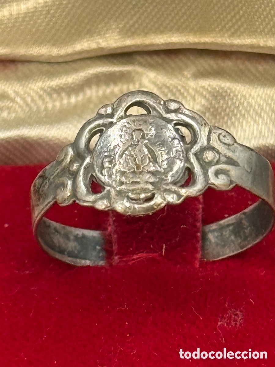 Joyeria: Anillo religioso antiguo con virgen - Foto 2