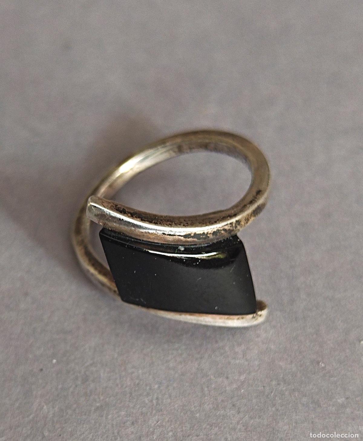 Joyeria: Anillo de plata de ley con piedra negra, &oacute;nix. - Foto 2