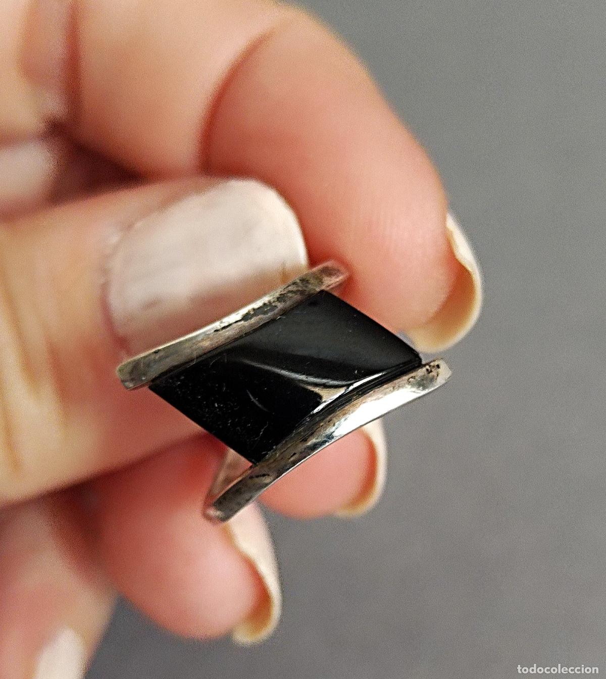 Joyeria: Anillo de plata de ley con piedra negra, &oacute;nix. - Foto 3