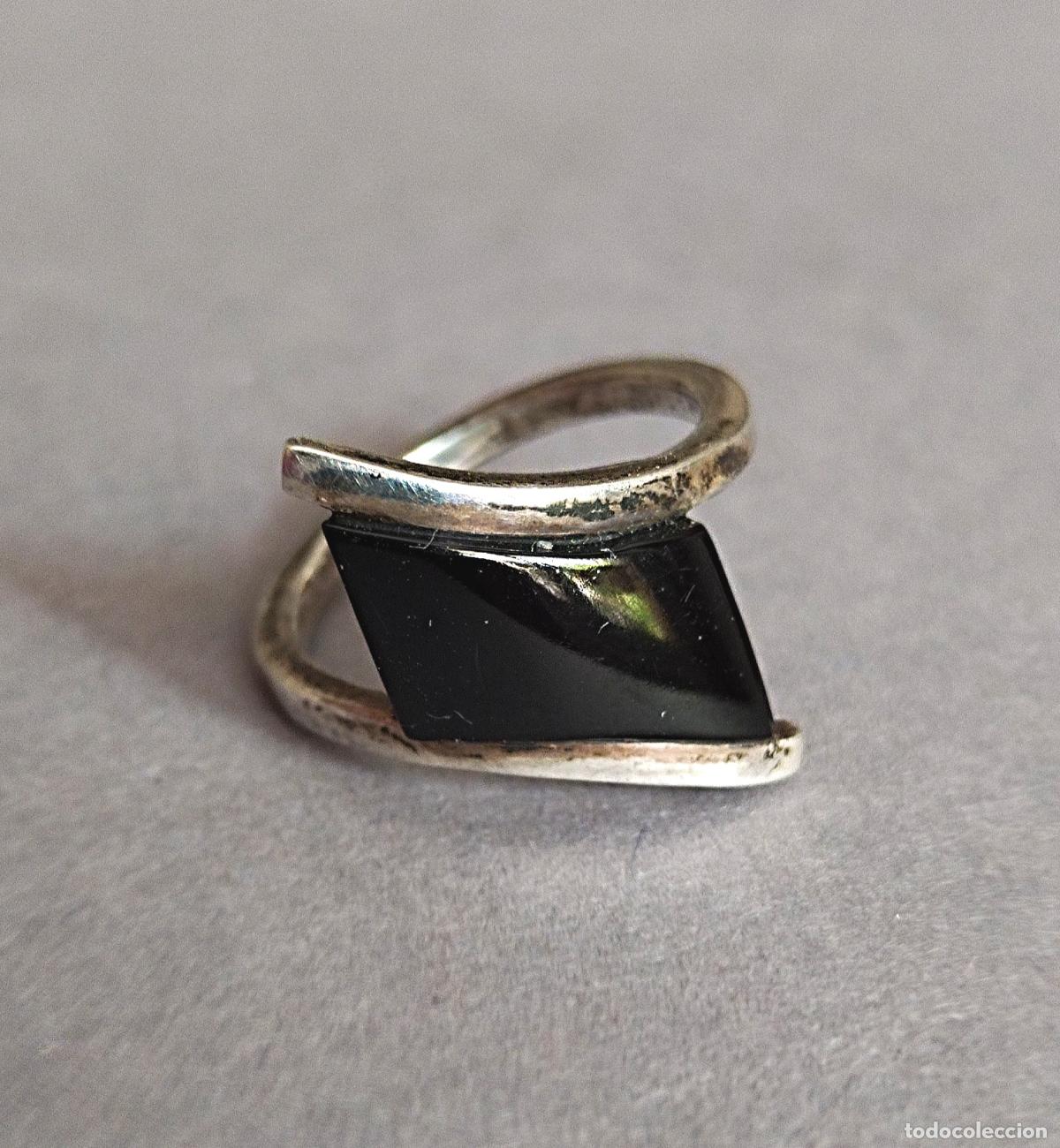 Joyeria: Anillo de plata de ley con piedra negra, &oacute;nix. - Foto 1