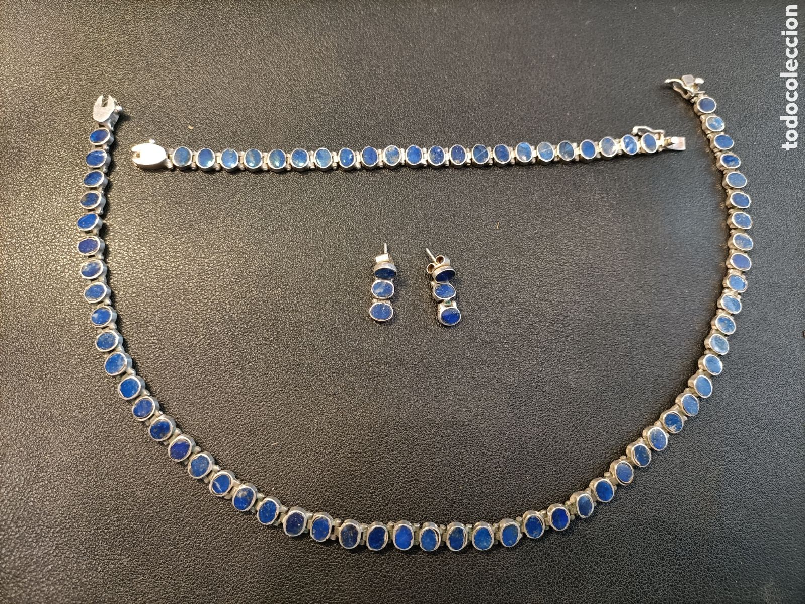 Joyeria: Conjunto de gargantilla, pulsera y pendientes de plata y lapisl&aacute;zuli. - Foto 3