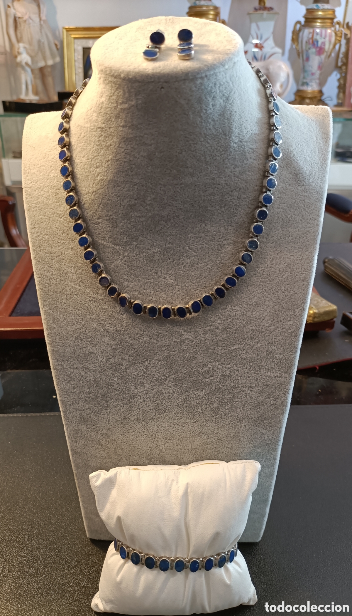Joyeria: Conjunto de gargantilla, pulsera y pendientes de plata y lapisl&aacute;zuli. - Foto 2