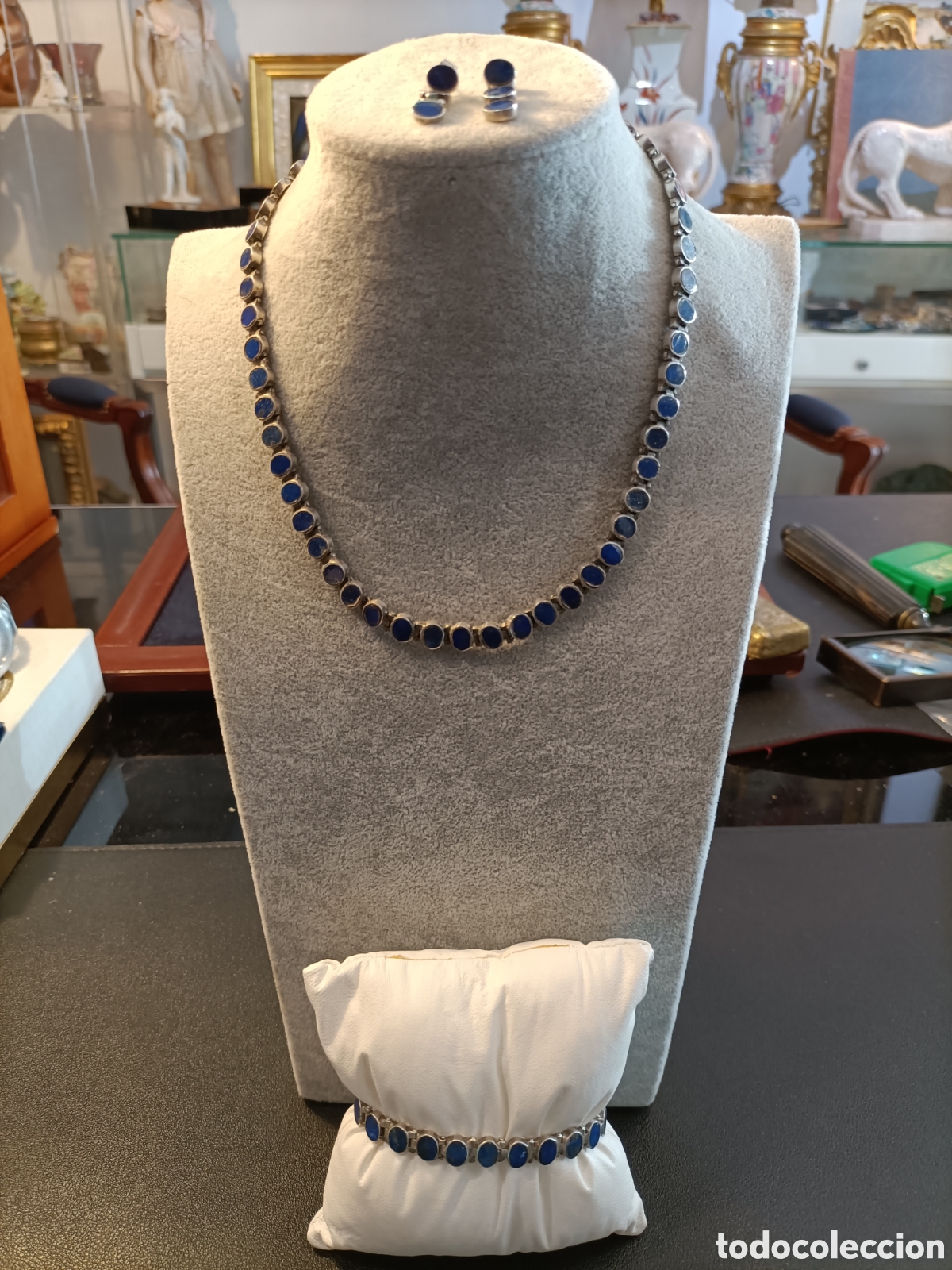 Joyeria: Conjunto de gargantilla, pulsera y pendientes de plata y lapisl&aacute;zuli. - Foto 1