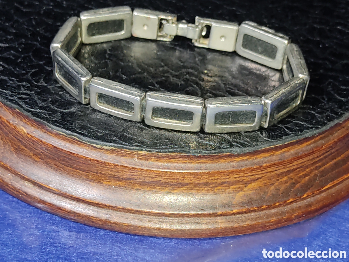 Joyeria: Pulsera plateada y cuero.Vintage. - Foto 1