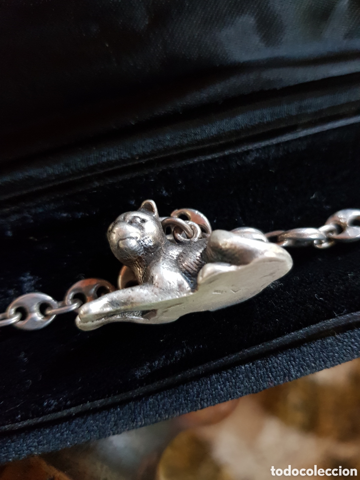 Joyeria: ANTIGUA PULSERA DE PLATA DE UN GATO - Foto 2