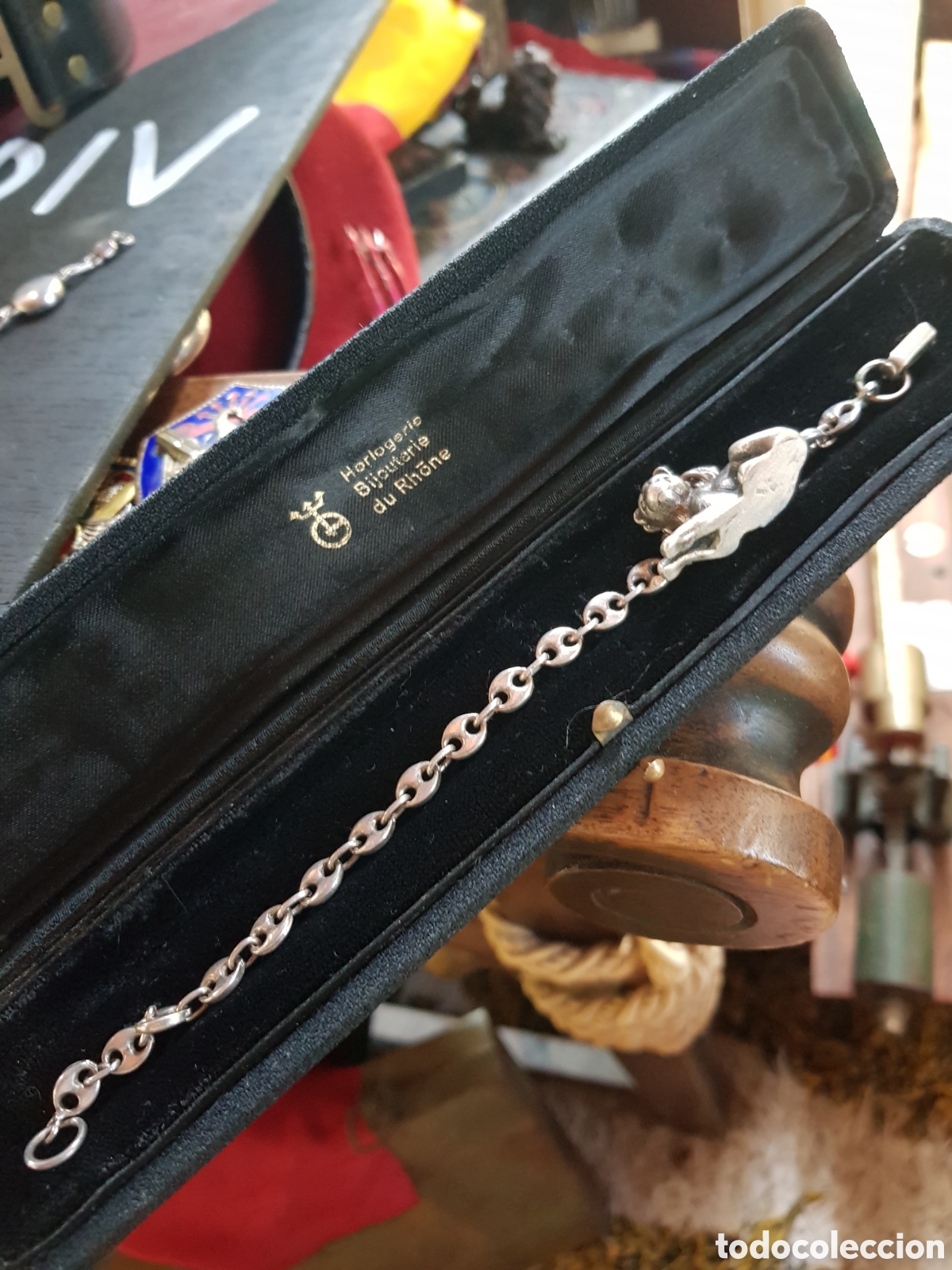 Joyeria: ANTIGUA PULSERA DE PLATA DE UN GATO - Foto 1
