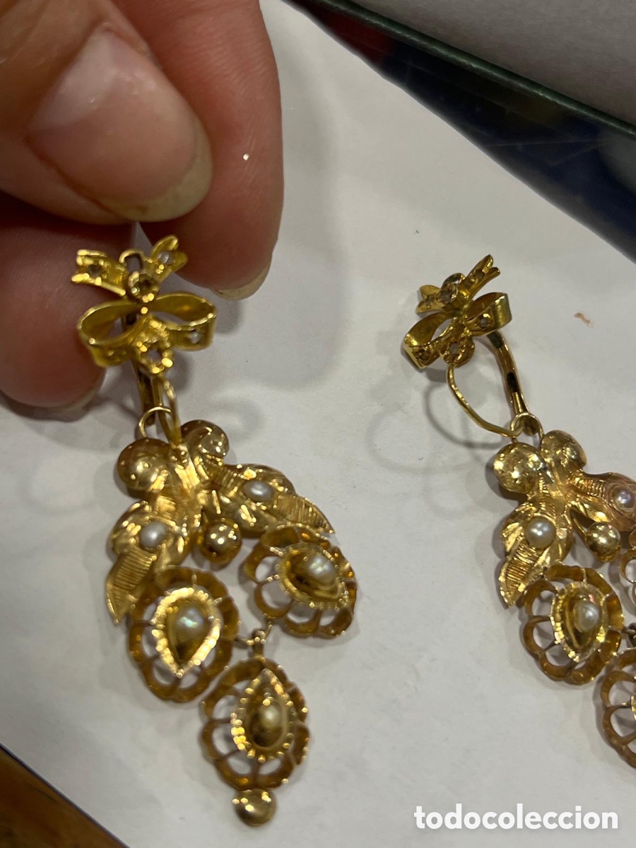 Joyeria: Preciosos pendientes largos oro de 18 klts y perlas - Foto 2