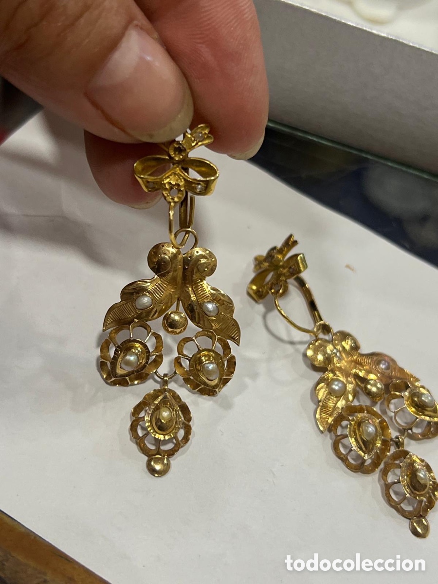 Joyeria: Preciosos pendientes largos oro de 18 klts y perlas - Foto 3