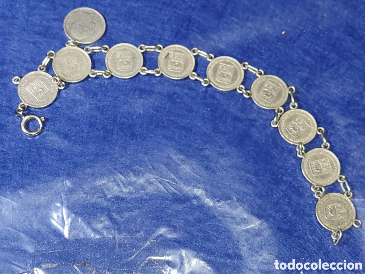 Joyeria: Pulsera de monedas de plata 25 c&eacute;ntimos 1954 de Venezuela. - Foto 4