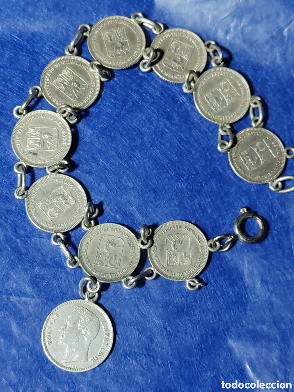 Joyeria: Pulsera de monedas de plata 25 c&eacute;ntimos 1954 de Venezuela. - Foto 8
