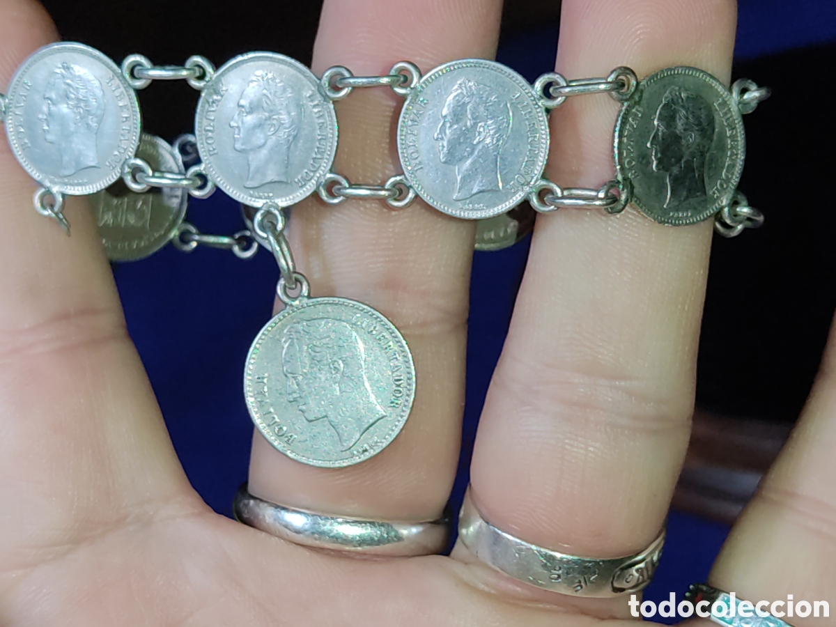Joyeria: Pulsera de monedas de plata 25 c&eacute;ntimos 1954 de Venezuela. - Foto 1