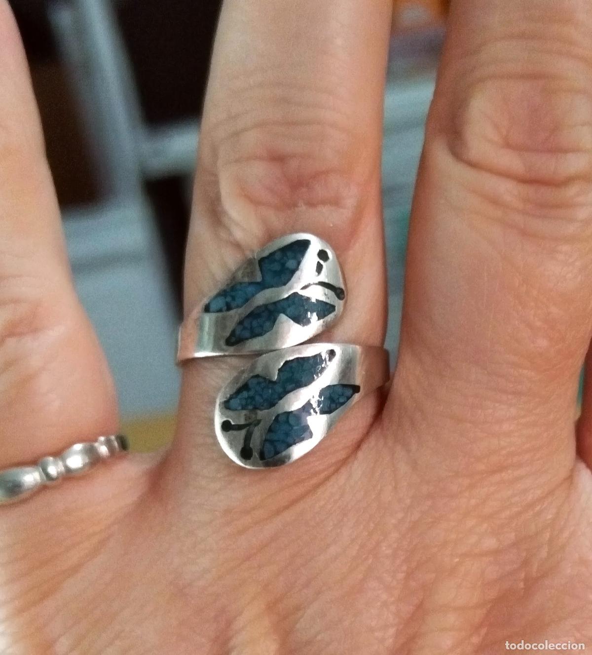 Joyeria: Anillo de plata de ley contrastada con mariposas azules. - Foto 2