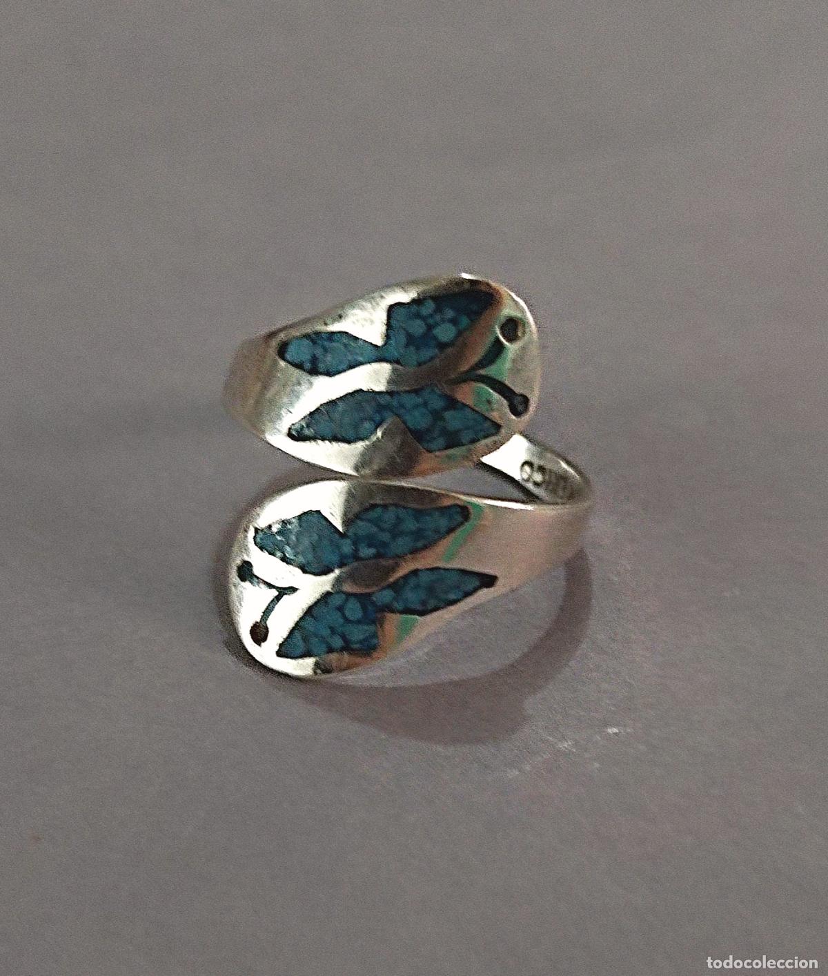 Joyeria: Anillo de plata de ley contrastada con mariposas azules. - Foto 6