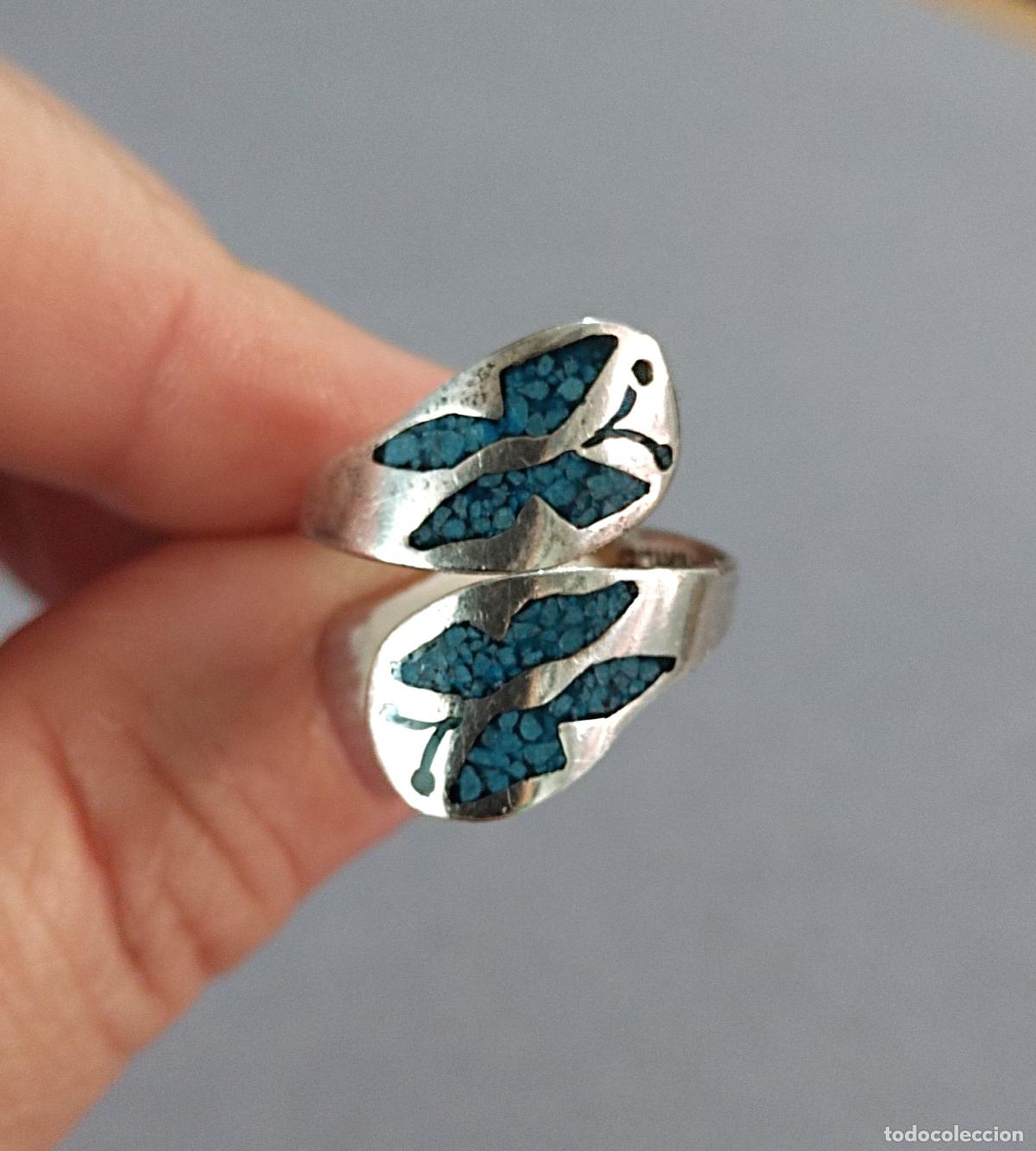 Joyeria: Anillo de plata de ley contrastada con mariposas azules. - Foto 1