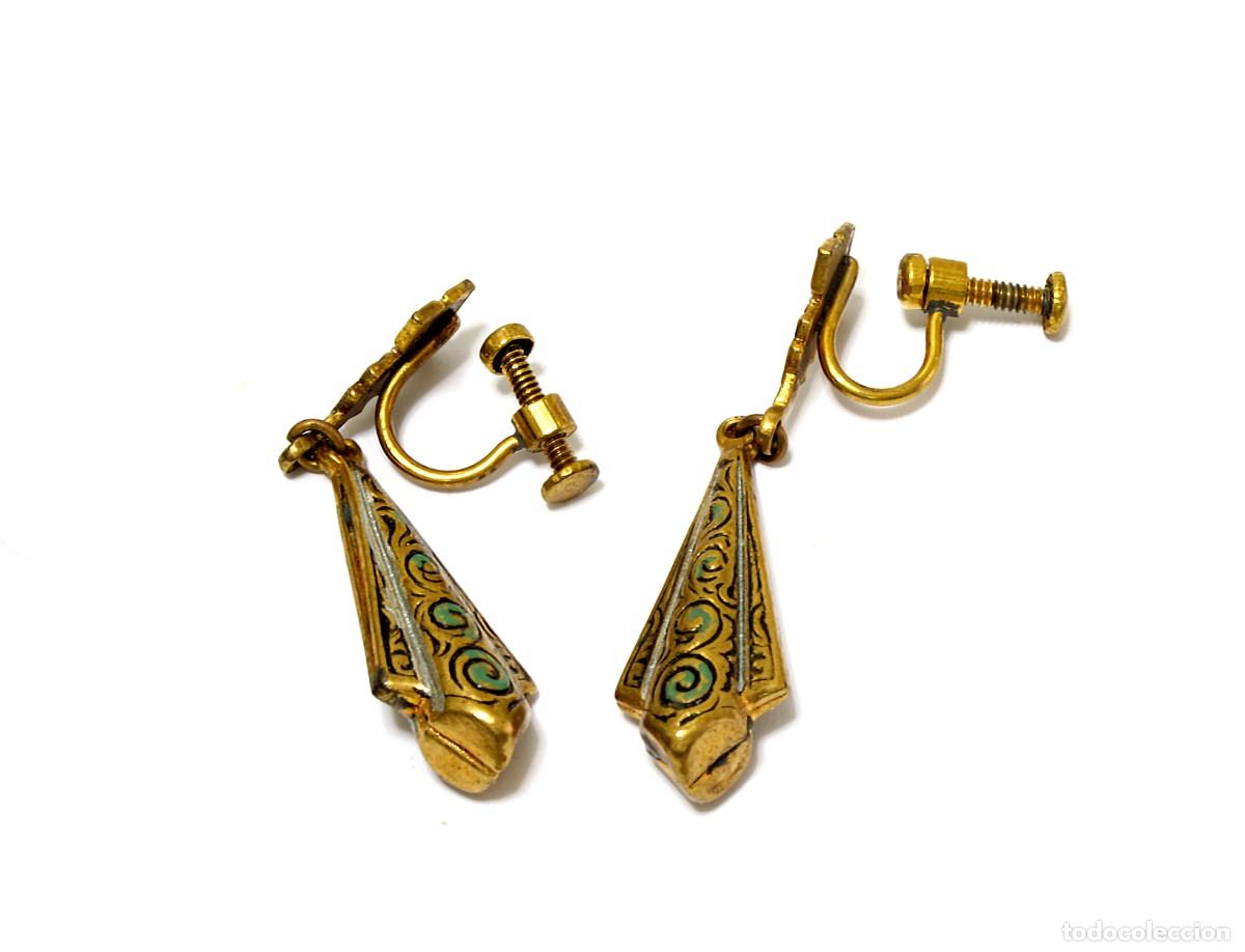 Joyeria: PENDIENTES DE DAMASQUINADO, CIERRE A ROSCA, VINTAGE - Foto 1