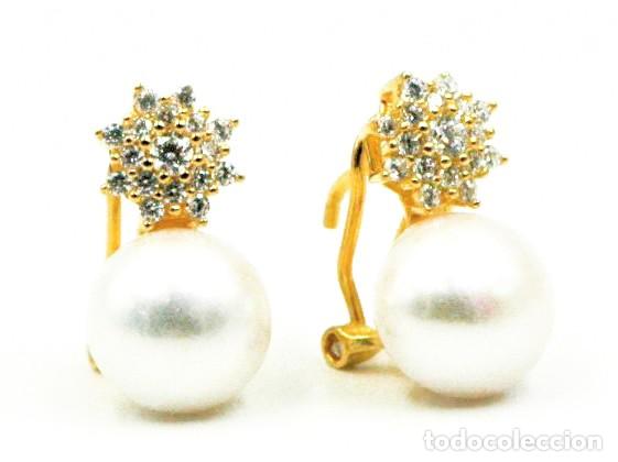 Joyeria: Pendientes perla, Plata dorada y circonitas, omega - Foto 1