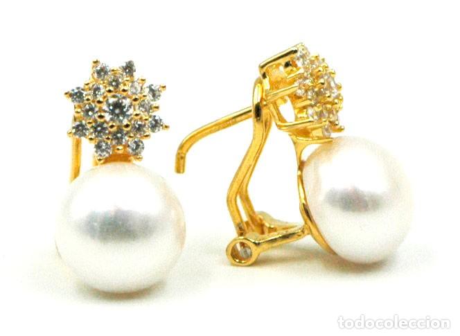 Joyeria: Pendientes perla, Plata dorada y circonitas, omega - Foto 2