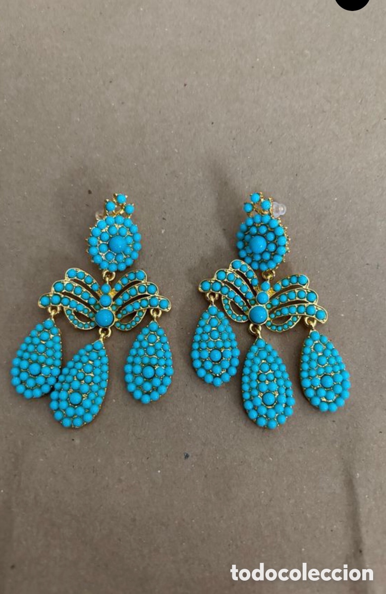 Joyeria: Pendientes girandolas dorados y turquesa - Foto 1