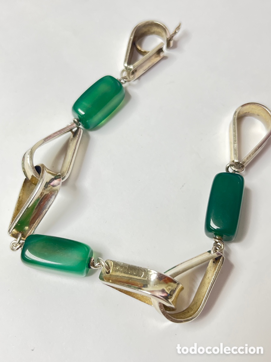 Joyeria: Pulsera de plata y &aacute;gata verde /Pul95 - Foto 3