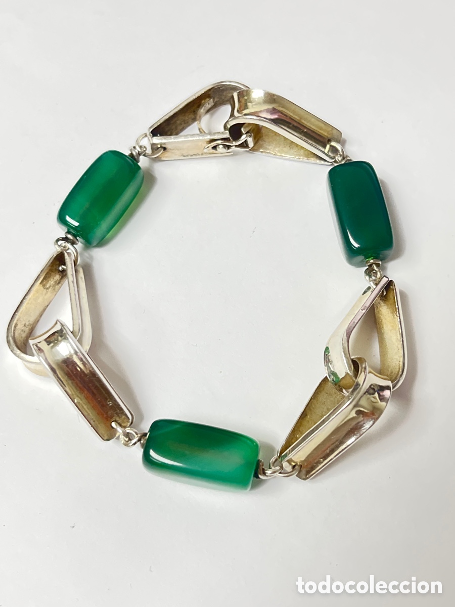 Joyeria: Pulsera de plata y &aacute;gata verde /Pul95 - Foto 1