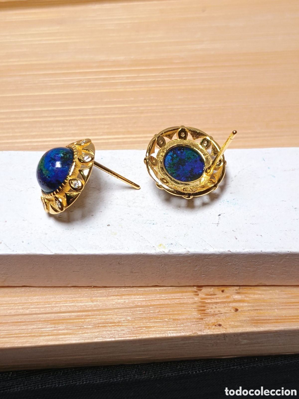 Joyeria: Pendientes azurita | Plata dorada - Foto 3