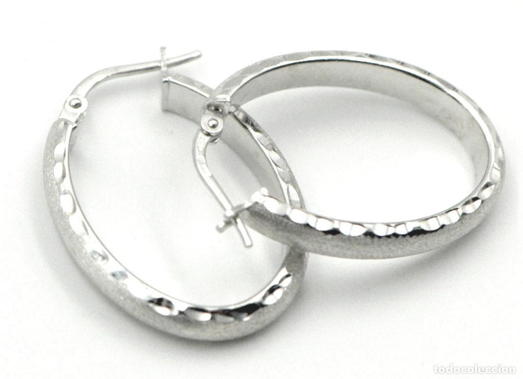 Joyeria: Pendientes aro ovalado mate y brillo, Plata Ley - Foto 3