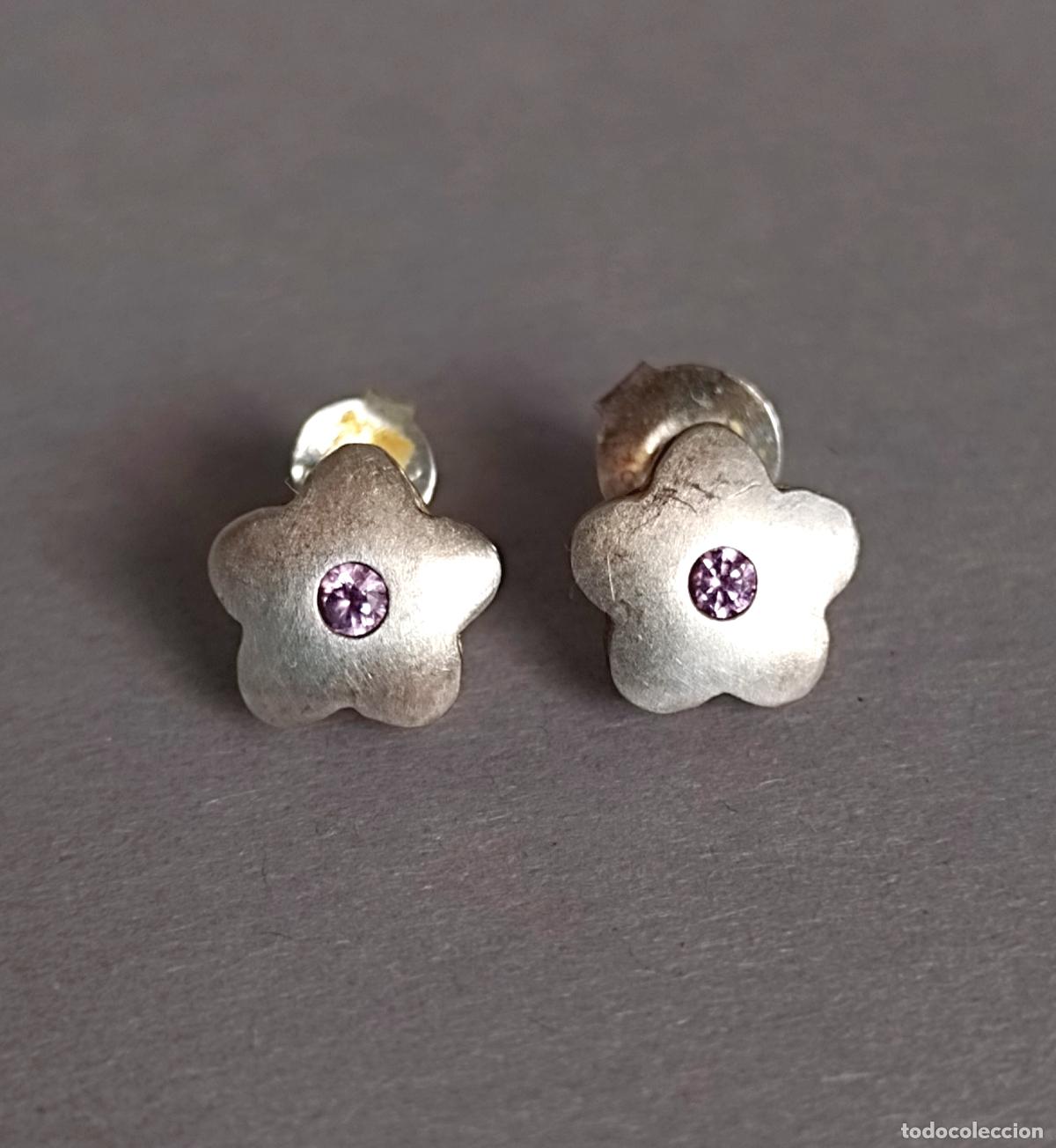 Joyeria: Pendientes de plata de ley, flor, cierre de presi&oacute;n. - Foto 2