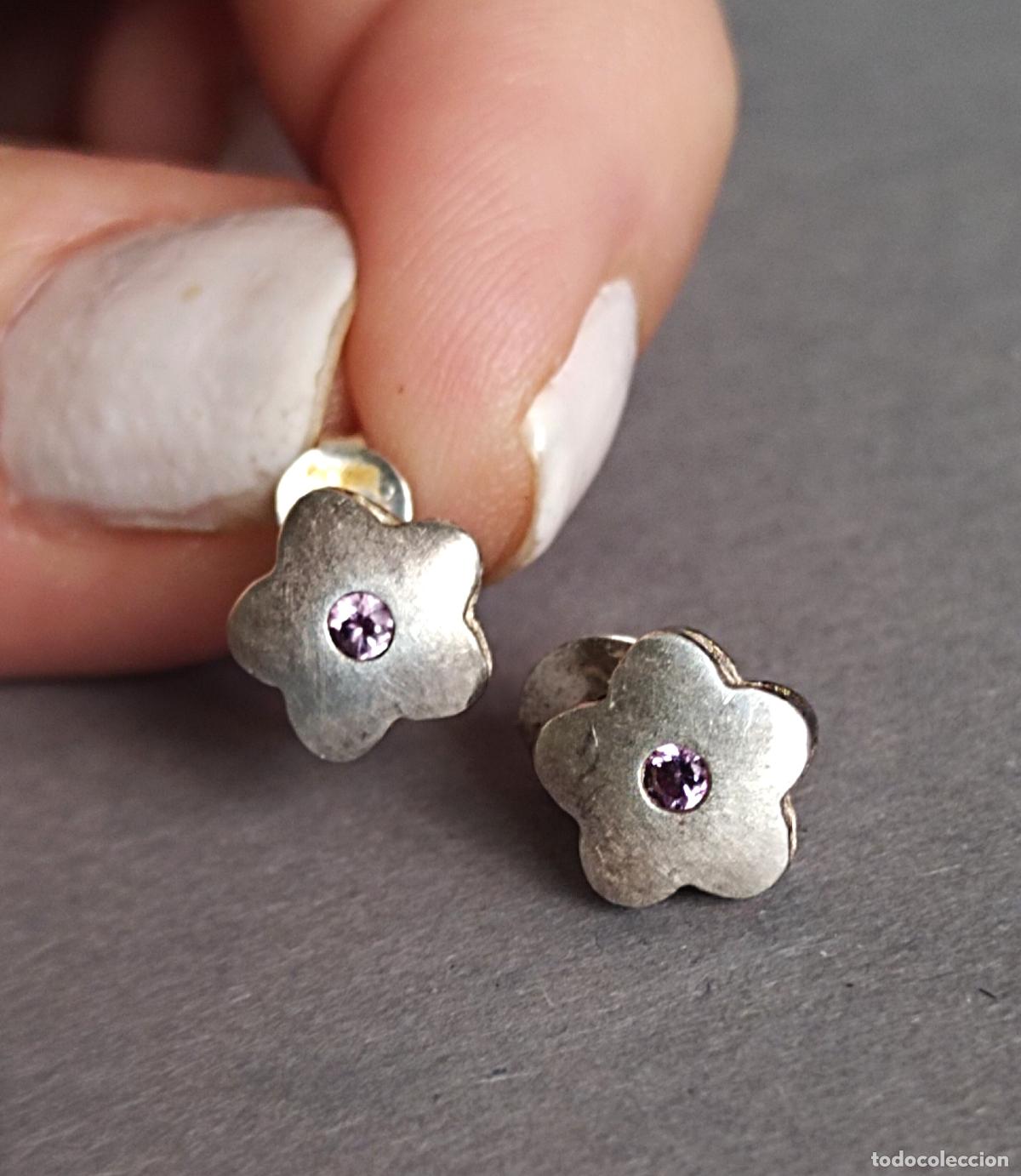 Joyeria: Pendientes de plata de ley, flor, cierre de presi&oacute;n. - Foto 3
