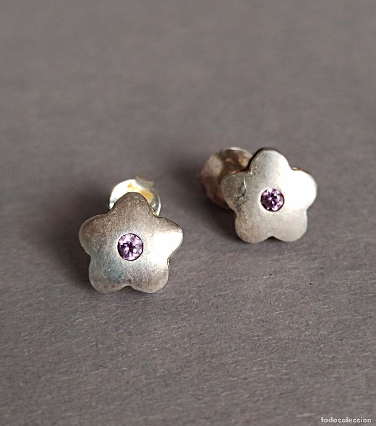 Joyeria: Pendientes de plata de ley, flor, cierre de presi&oacute;n. - Foto 1