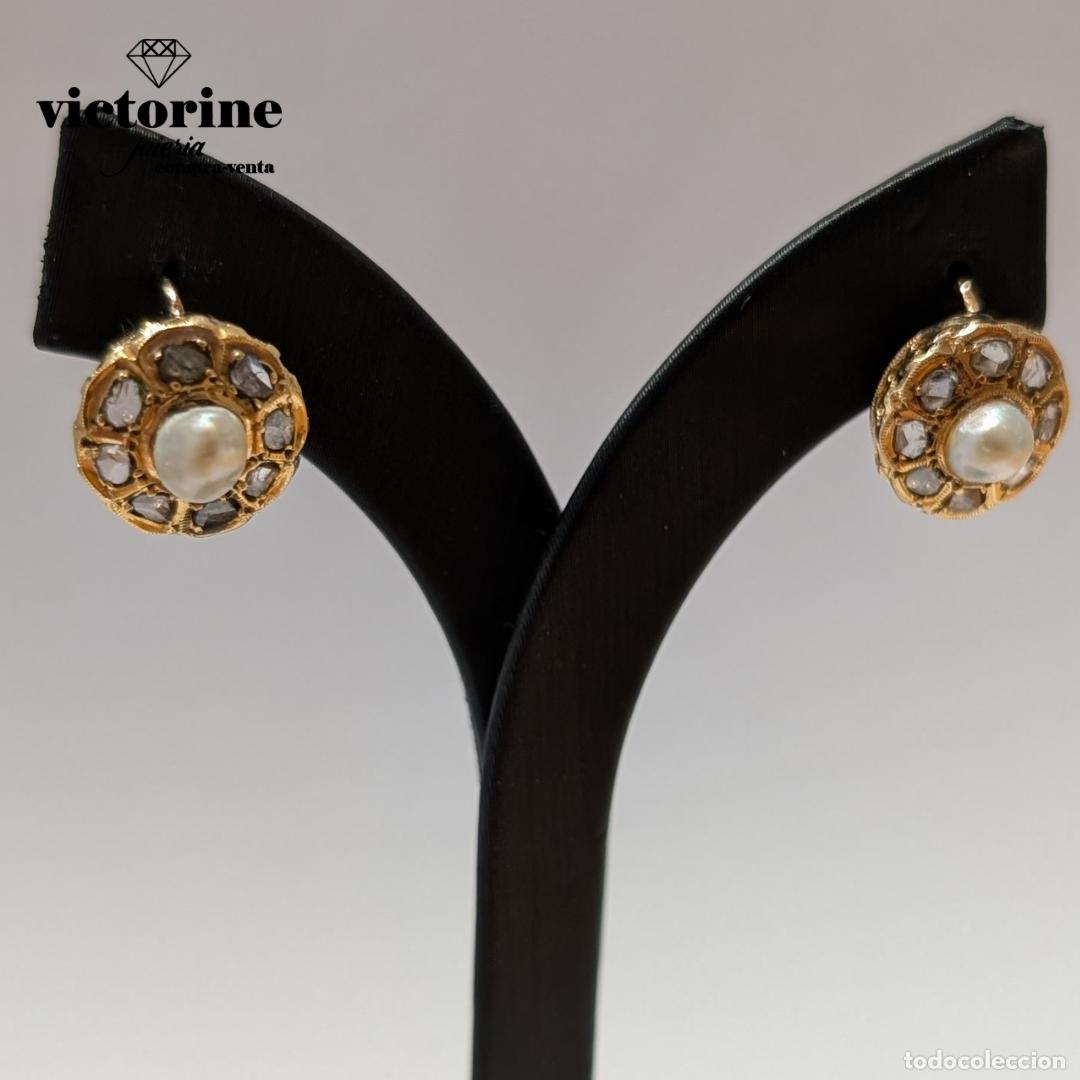 Joyeria: Pendientes antiguos de oro 18k, diamantes y perlas - Foto 3