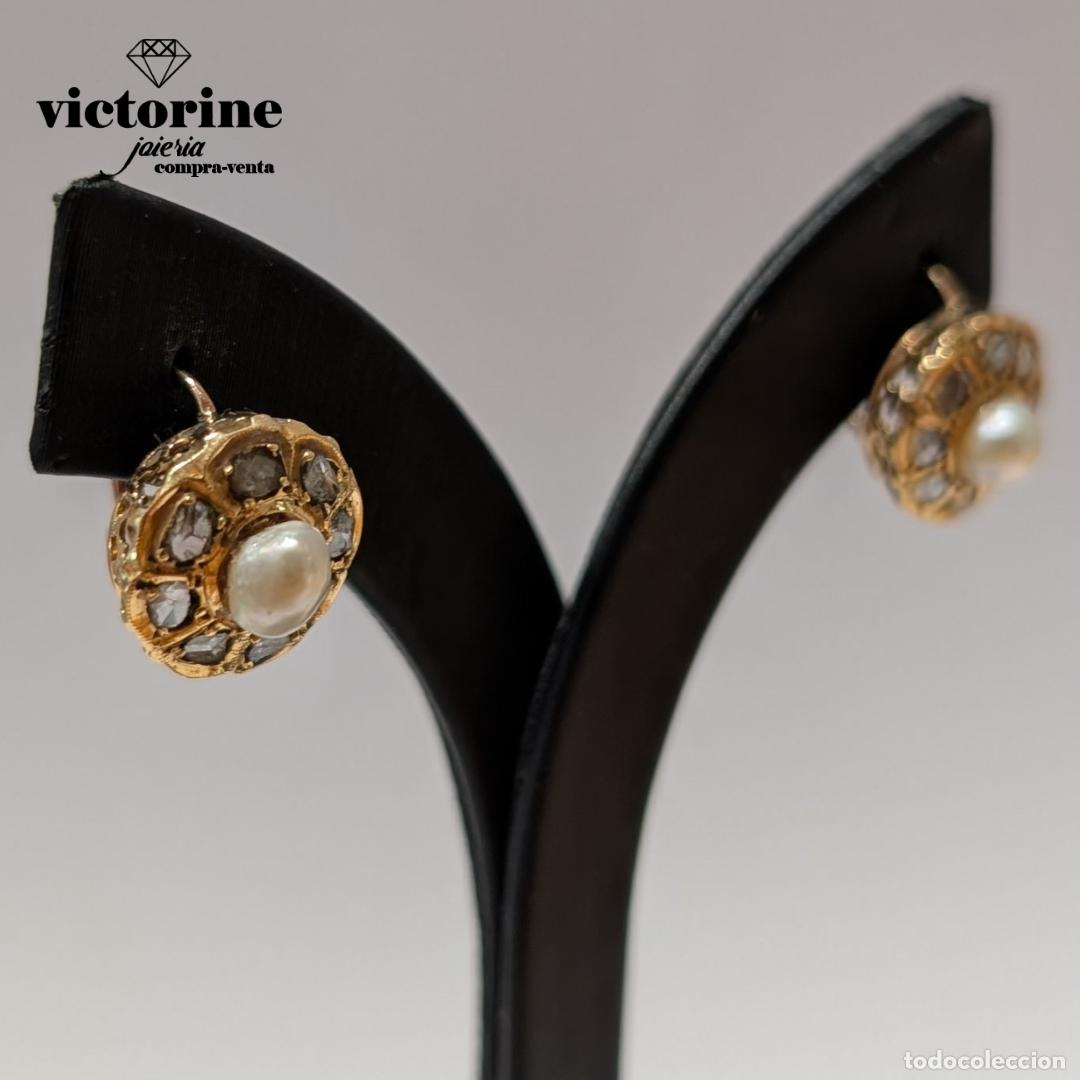 Joyeria: Pendientes antiguos de oro 18k, diamantes y perlas - Foto 4