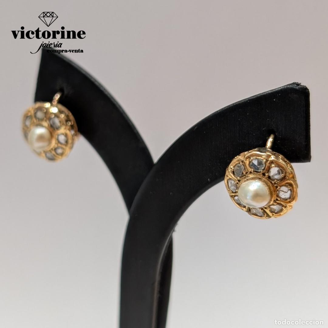 Joyeria: Pendientes antiguos de oro 18k, diamantes y perlas - Foto 5