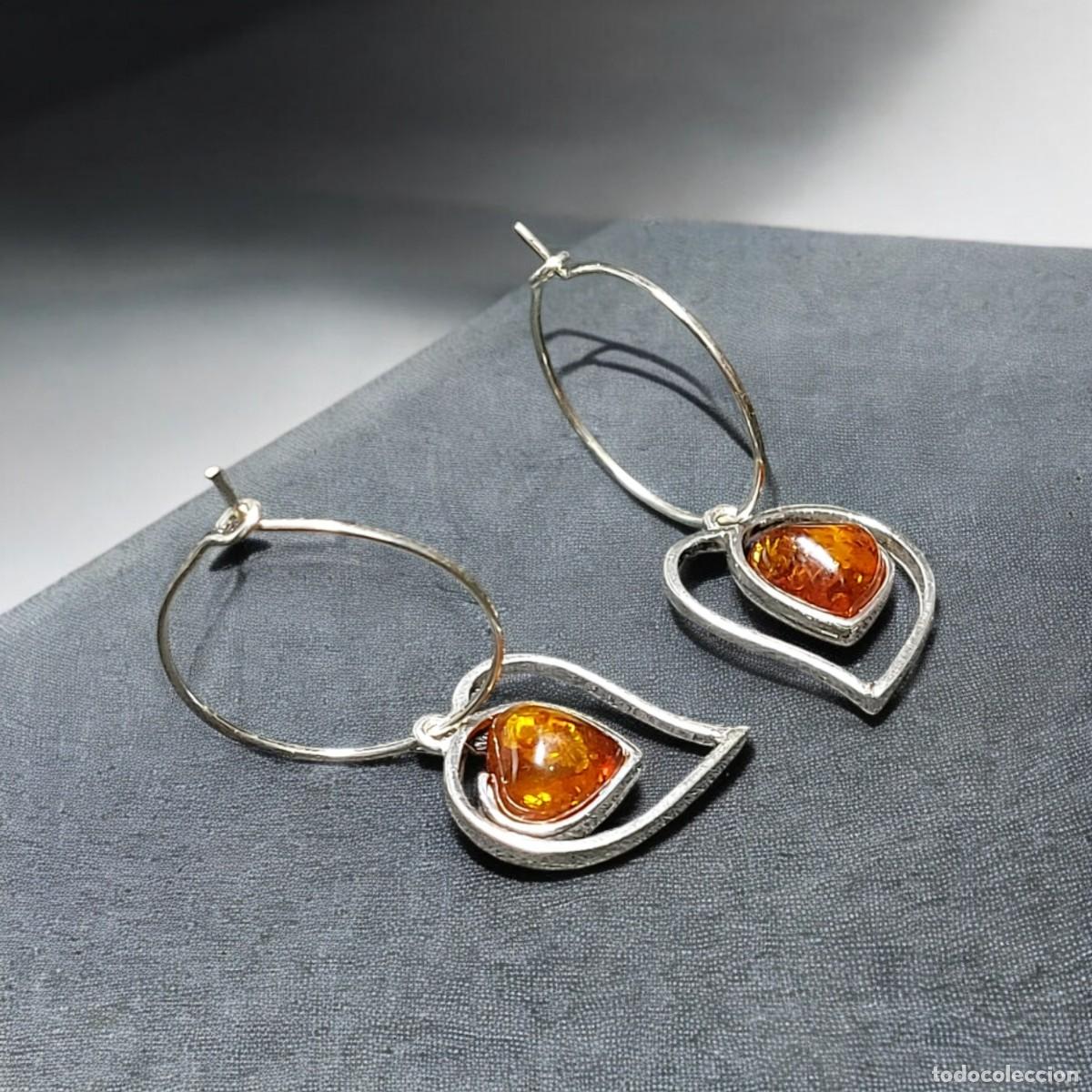 Joyeria: Par de Pendientes Corazones de &Aacute;mbar con Aro Plata - Foto 2