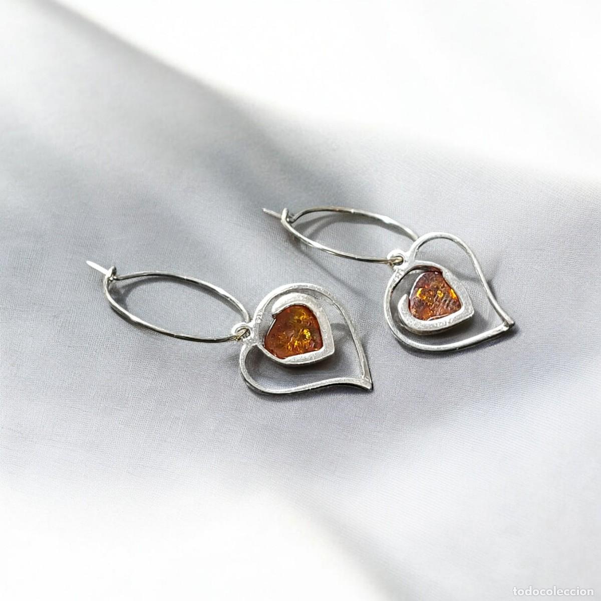 Joyeria: Par de Pendientes Corazones de &Aacute;mbar con Aro Plata - Foto 3