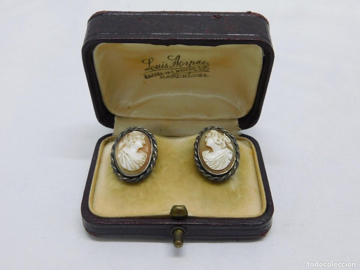 Joyeria: ANTIGUOS PENDIENTES DE PLATA CON CAMAFEO - Foto 1